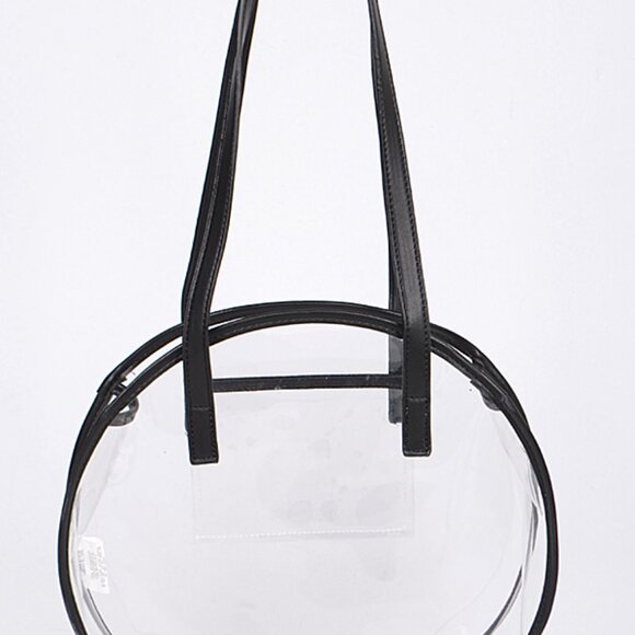 Clear Round Shoulder Bag/Tote Bag- W/ Black Accents & Pocket - NWT - Picture 4 of 8